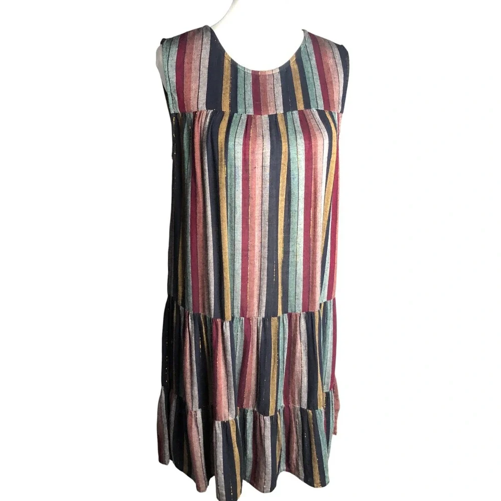 VELVET By Graham & Spencer‎ Viscose Linen Boho Stripe Sleeveless Dress S $189